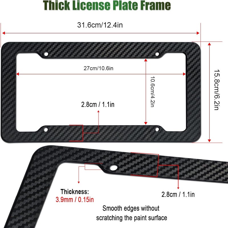FBJTDQ Carbon Fiber License Plate Frames- Black Carbon Pattern Plastic Front & Rear Car Tag Holder Cover 2 Pack with Mount Hardware, Screws, Caps, Handlebar Stickers - Image 2